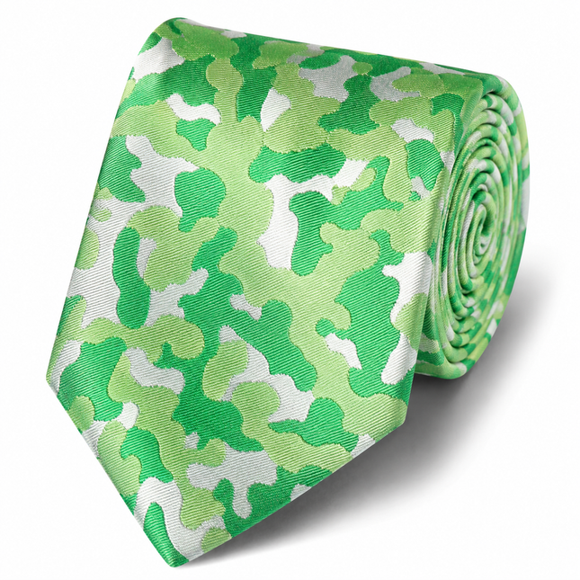 Kelly Green Camouflage Silk Tie and Pocket Square Paul Malone Ties - Paul Malone.com
