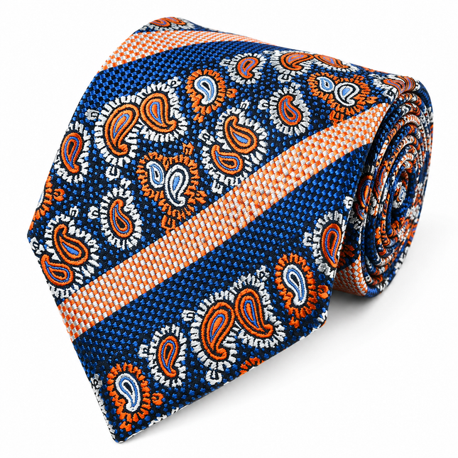 Blue and Orange Silk Tie and Pocket Square Paul Malone Ties - Paul Malone.com