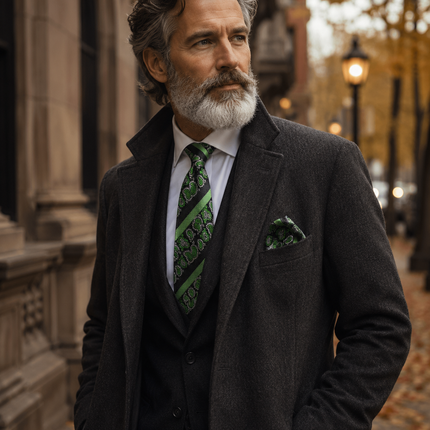 Green and Black Silk Tie and Pocket Square Paul Malone Ties - Paul Malone.com