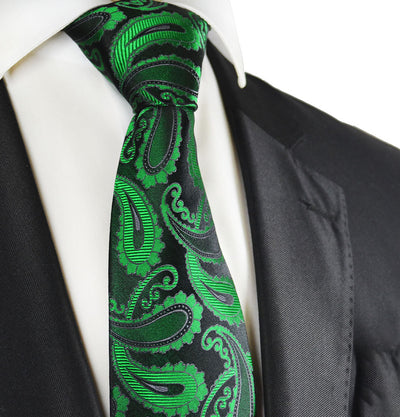 Green and Black Paisley Silk Necktie Paul Malone Ties - Paul Malone.com