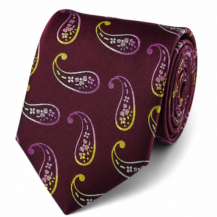 Burgundy Paisley Silk Tie and Pocket Square Paul Malone Ties - Paul Malone.com