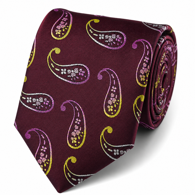 Burgundy Paisley Silk Tie and Pocket Square