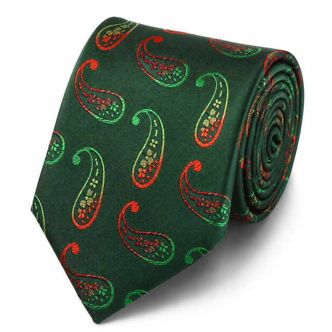 Hunter Green Paisley Silk Tie and Pocket Square Paul Malone Ties - Paul Malone.com