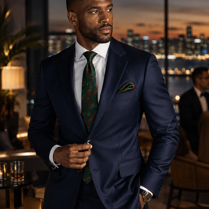 Hunter Green Paisley Silk Tie and Pocket Square Paul Malone Ties - Paul Malone.com