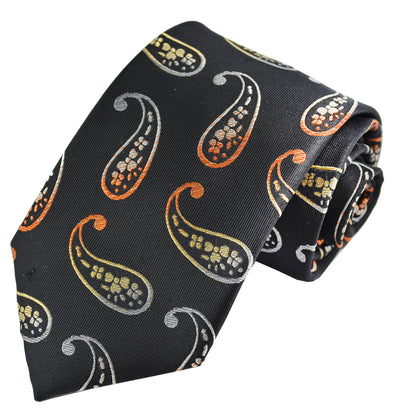 Black, Gold and Burnt Orange Paisley Silk Necktie by Paul Malone Paul Malone Ties - Paul Malone.com