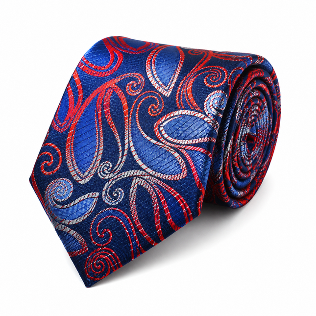 Blue and Fire Red Silk Tie Set