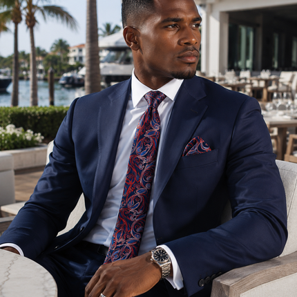 Blue and Fire Red Silk Tie Set Paul Malone Ties - Paul Malone.com