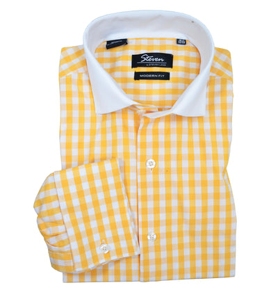 Saffron Plaid French Cuff Dress Shirt Steven Land Shirts - Paul Malone.com