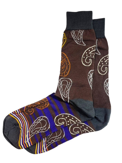Navy and Brown Paisley Cotton Dress Socks By Paul Malone Paul Malone Socks - Paul Malone.com