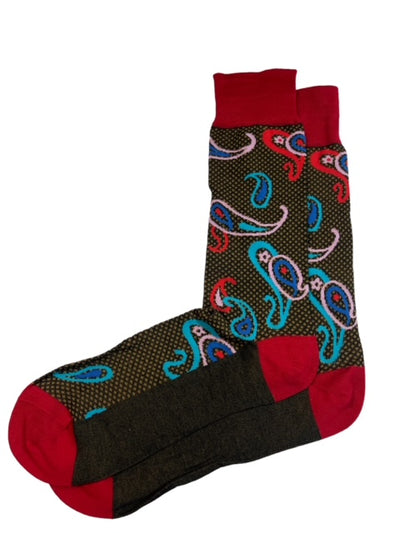 Red and Brown Paisley Cotton Dress Socks By Paul Malone Paul Malone Socks - Paul Malone.com