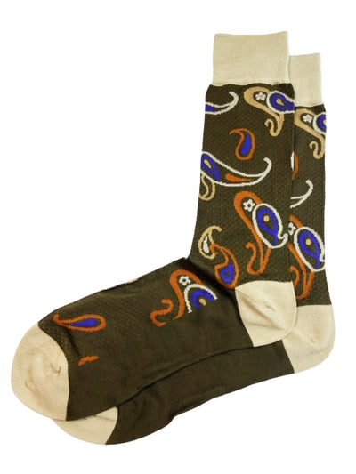 Taupe Paisley Cotton Dress Socks By Paul Malone Paul Malone Socks - Paul Malone.com