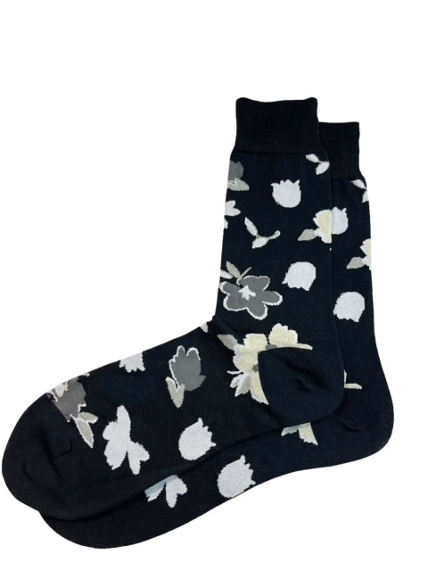 Black Floral Cotton Dress Socks By Paul Malone Black Floral Cotton Dress Socks By Paul Malone