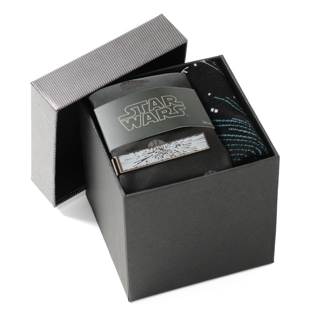 Star Wars Millennium Falcon Black Tie, X-Wing and Tie Fighter Battle Dress Socks, and Hyperspace Glow-in-the-Dark Tie Bar Gift Set Star Wars Socks - Paul Malone.com