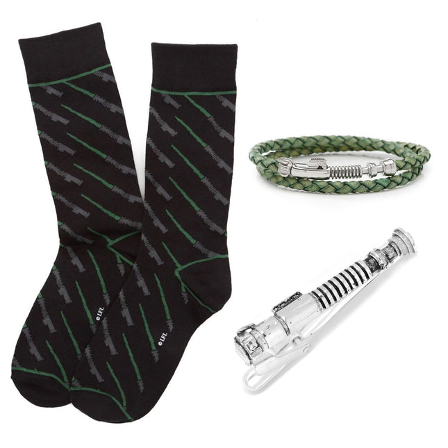 Star Wars Luke Skywalker LIGHTSABER Bracelet, Tie Clip, and Dress Socks Gift Set Star Wars Socks - Paul Malone.com