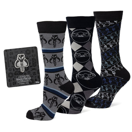 Star Wars Mandalorian 3-Pack Dress Sock and Mythosaur Lapel Pin Gift Set Star Wars Socks - Paul Malone.com