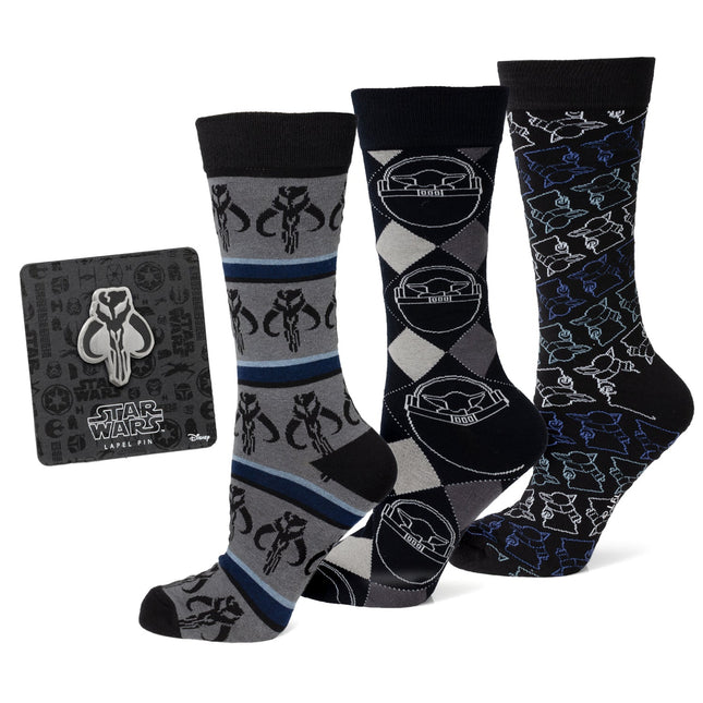 Star Wars Mandalorian 3-Pack Dress Sock and Mythosaur Lapel Pin Gift Set Star Wars Socks - Paul Malone.com