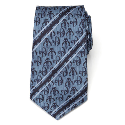Star Wars Mandalorian and Mythosaur Blue and Navy Striped Tie Star Wars Ties - Paul Malone.com