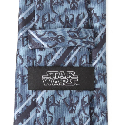 Star Wars Mandalorian and Mythosaur Blue and Navy Striped Tie Star Wars Ties - Paul Malone.com