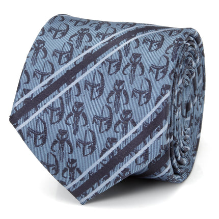 Star Wars Mandalorian and Mythosaur Blue and Navy Striped Tie Star Wars Ties - Paul Malone.com