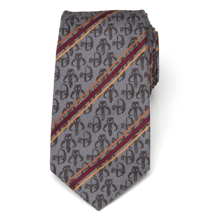 Star Wars Mandalorian and Mythosaur Gray and Red Striped Tie Star Wars Ties - Paul Malone.com
