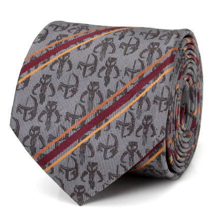 Star Wars Mandalorian and Mythosaur Gray and Red Striped Tie Star Wars Ties - Paul Malone.com