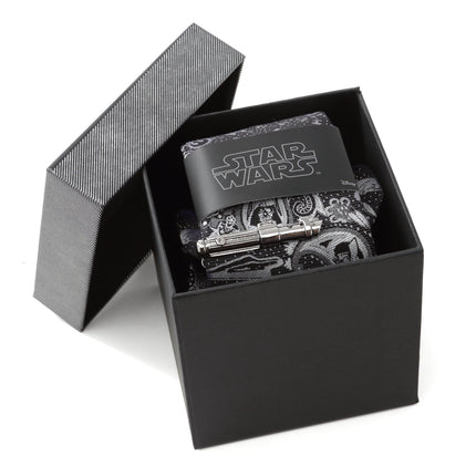 Star Wars Darth Vader Black and Gray Paisley Tie and LIGHTSABER Tie Clip Gift Set Star Wars Ties - Paul Malone.com