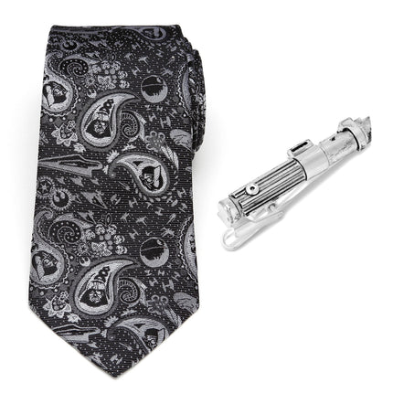 Star Wars Darth Vader Black and Gray Paisley Tie and LIGHTSABER Tie Clip Gift Set Star Wars Ties - Paul Malone.com