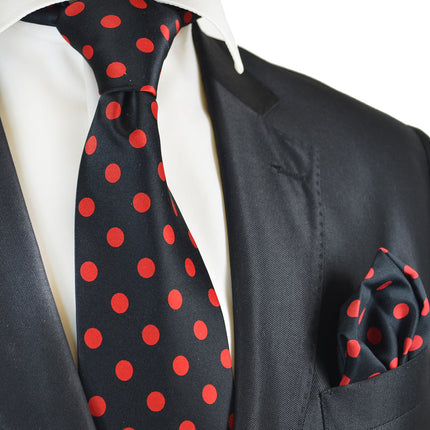 Red and Black Polka Dot Tie and Pocket Square Vittorio Farina Ties - Paul Malone.com