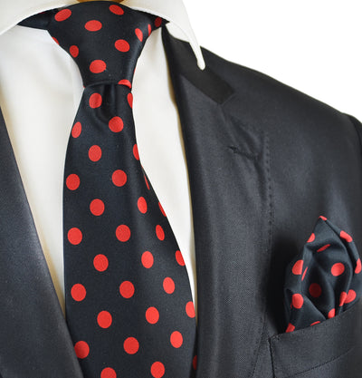 Red and Black Polka Dot Tie and Pocket Square Vittorio Farina Ties - Paul Malone.com