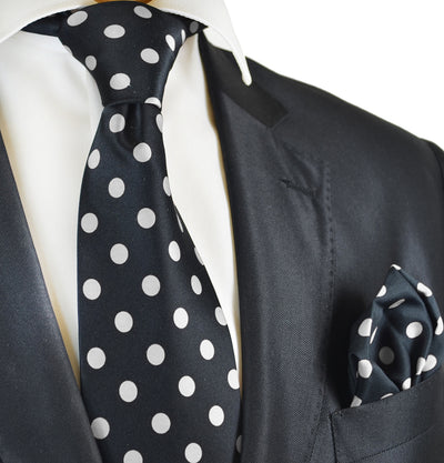 Black and White Polka Dot Tie and Pocket Square Vittorio Farina Ties - Paul Malone.com