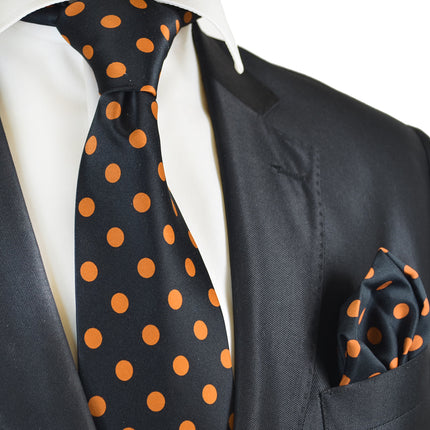 Black and Gold Polka Dot Tie and Pocket Square Vittorio Farina Ties - Paul Malone.com