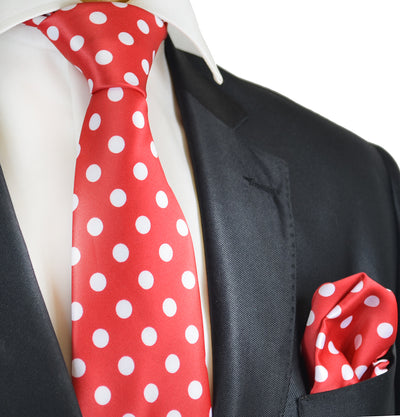 Red and White Polka Dot Tie and Pocket Square Vittorio Farina Ties - Paul Malone.com