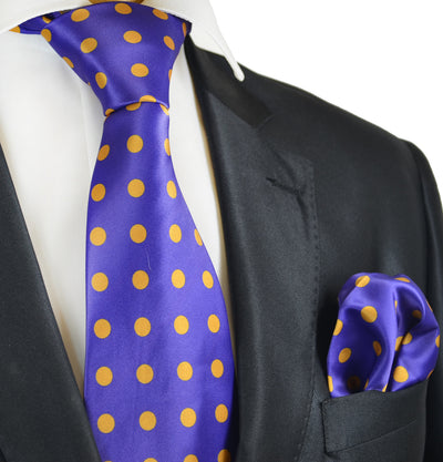Purple and Gold Polka Dot Tie and Pocket Square Vittorio Farina Ties - Paul Malone.com