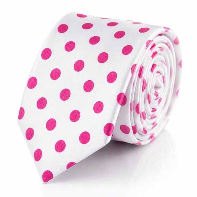White and Pink Polka Dot Tie and Pocket Square
