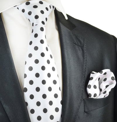 White and Black Polka Dot Tie and Pocket Square Vittorio Farina Ties - Paul Malone.com