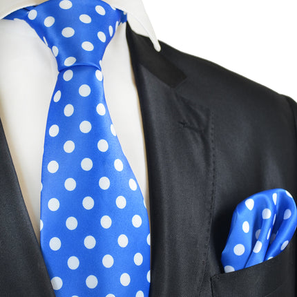 Royal and White Polka Dot Tie and Pocket Square Vittorio Farina Ties - Paul Malone.com