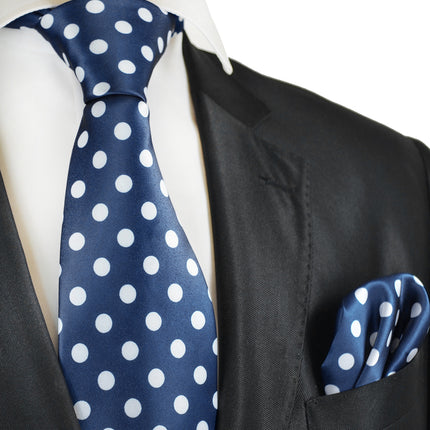 Navy and White Polka Dot Tie and Pocket Square Vittorio Farina Ties - Paul Malone.com