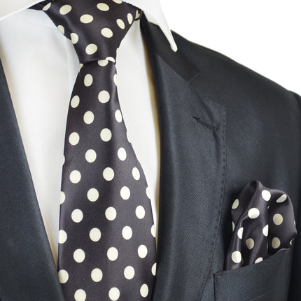 Brown and Ivory Polka Dot Tie and Pocket Square Vittorio Farina Ties - Paul Malone.com
