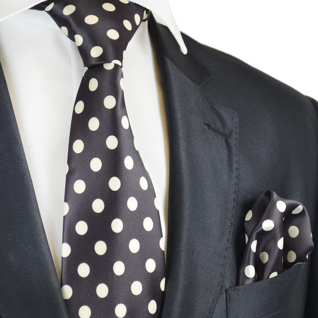 Brown and Ivory Polka Dot Tie and Pocket Square Vittorio Farina Ties - Paul Malone.com