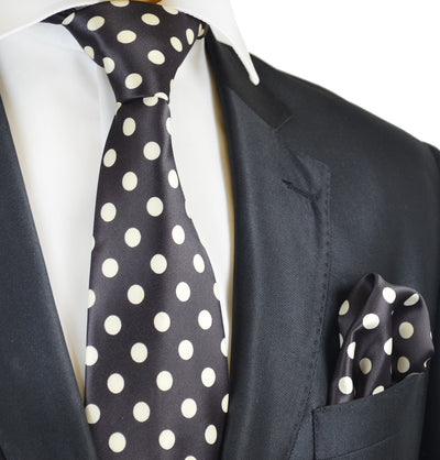 Brown and Ivory Polka Dot Tie and Pocket Square Vittorio Farina Ties - Paul Malone.com
