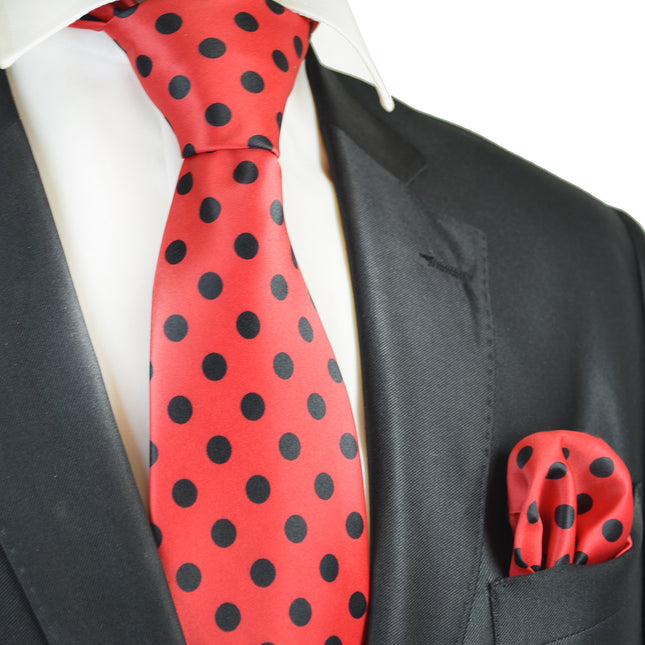 Red and Black Polka Dot Tie and Pocket Square Vittorio Farina Ties - Paul Malone.com