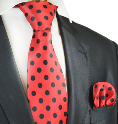 Red and Black Polka Dot Tie and Pocket Square Vittorio Farina Ties - Paul Malone.com