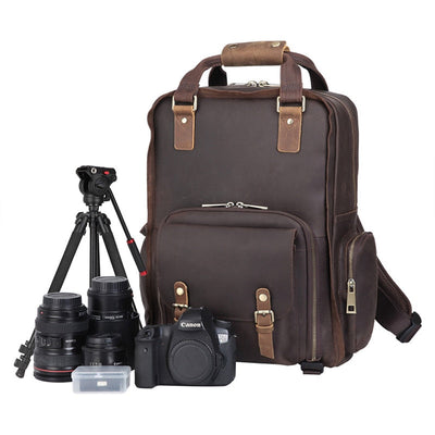 The Gaetano | Large Leather Backpack Camera Bag with Tripod Holder STEEL HORSE LEATHER Bags - Paul Malone.com