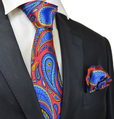 Red and Imperial Blue Paisley 7-fold Silk Tie Set Verse9 Ties - Paul Malone.com
