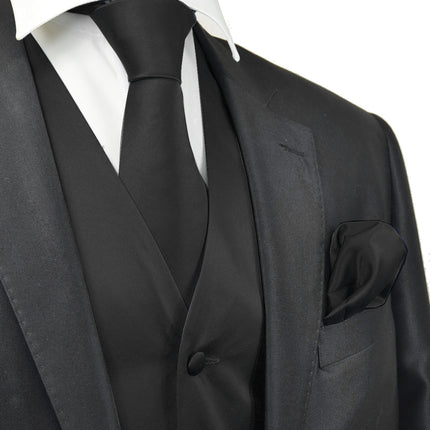Classic Solid Black Tuxedo Vest Set Vittorio Farina Vest - Paul Malone.com
