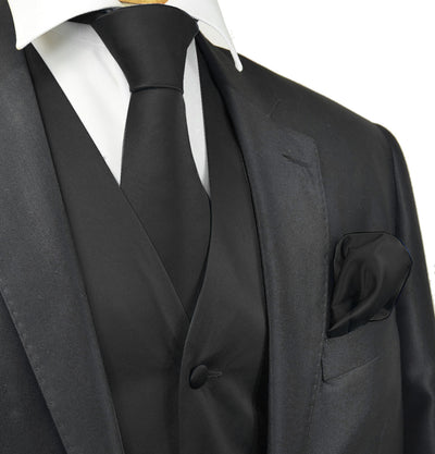 Classic Solid Black Tuxedo Vest Set Vittorio Farina Vest - Paul Malone.com