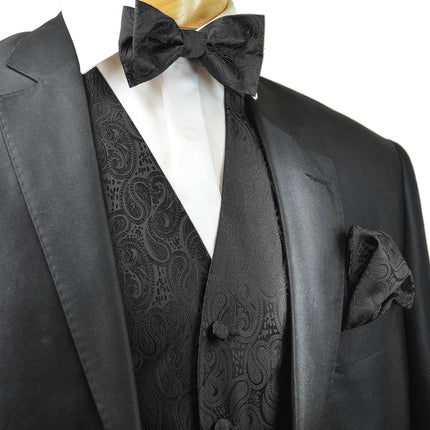 Black Paisley Men's Formal Suit Vest Set Paul Malone Vest - Paul Malone.com