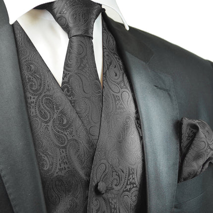 Black Paisley Men's Formal Suit Vest Set Paul Malone Vest - Paul Malone.com