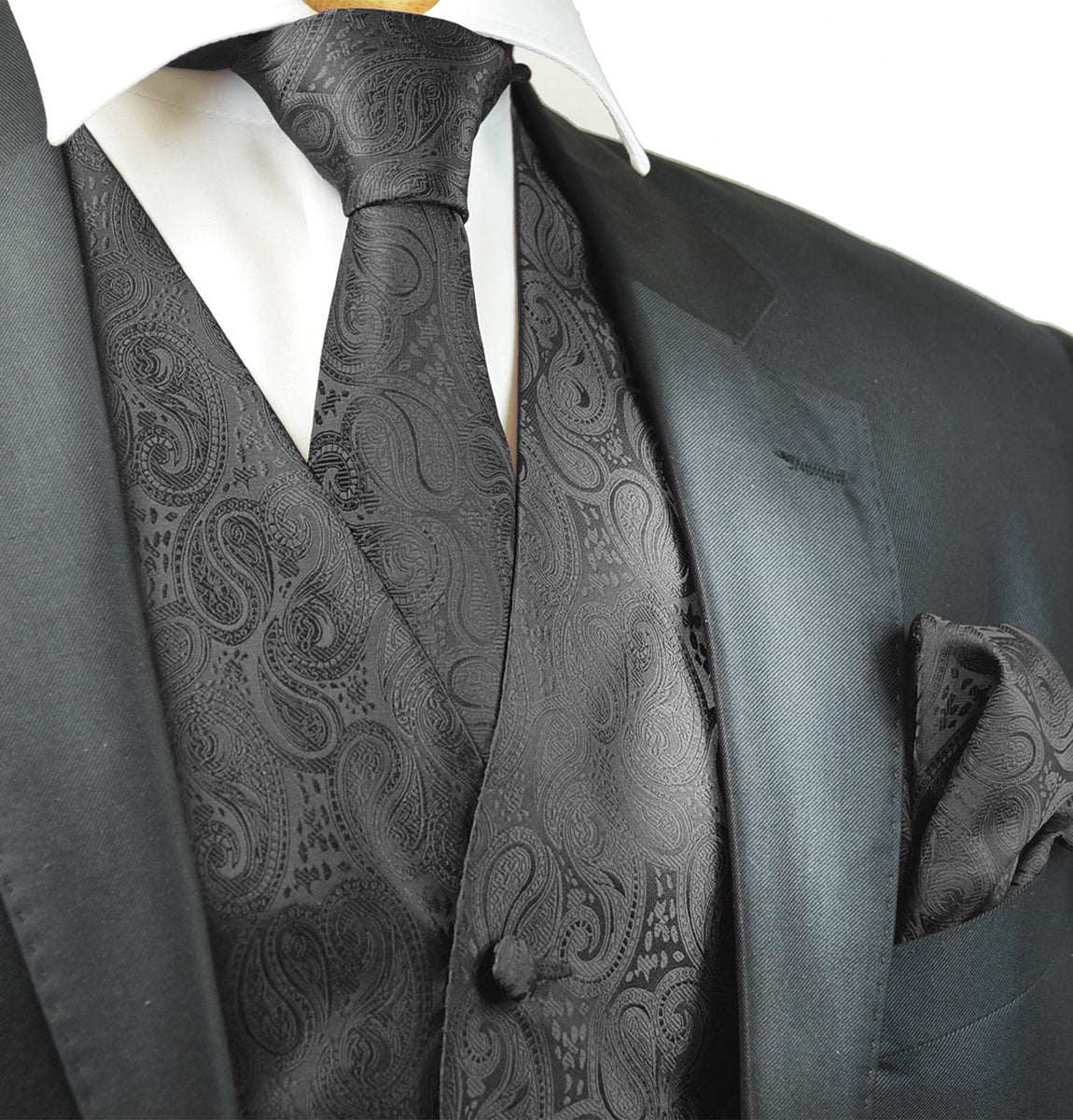Black Paisley Men's Formal Suit Vest Set XL (Chest Width 50in.) / Black Black Paisley Men's Formal Suit Vest Set XL (Chest Width 50in.) / Black