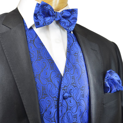 Classic Royal Blue Paisley Tuxedo Vest Set Paul Malone Vest - Paul Malone.com